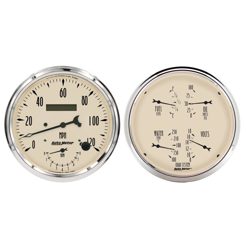 AutoMeter - Autometer Antique Beige Quad & Tach/Speedo 5in. - 2 Pc. - Demon Performance