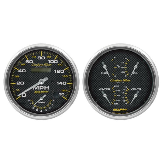 AutoMeter - Autometer Carbon Fiber Gauge Kit 2pc Quad & Tach/Speedo 5in. - Demon Performance