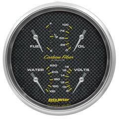 AutoMeter - AutoMeter Carbon Fiber Quad Gauge 5in. 0 Ohm (E) - 90 Ohm (F) Electric - Demon Performance