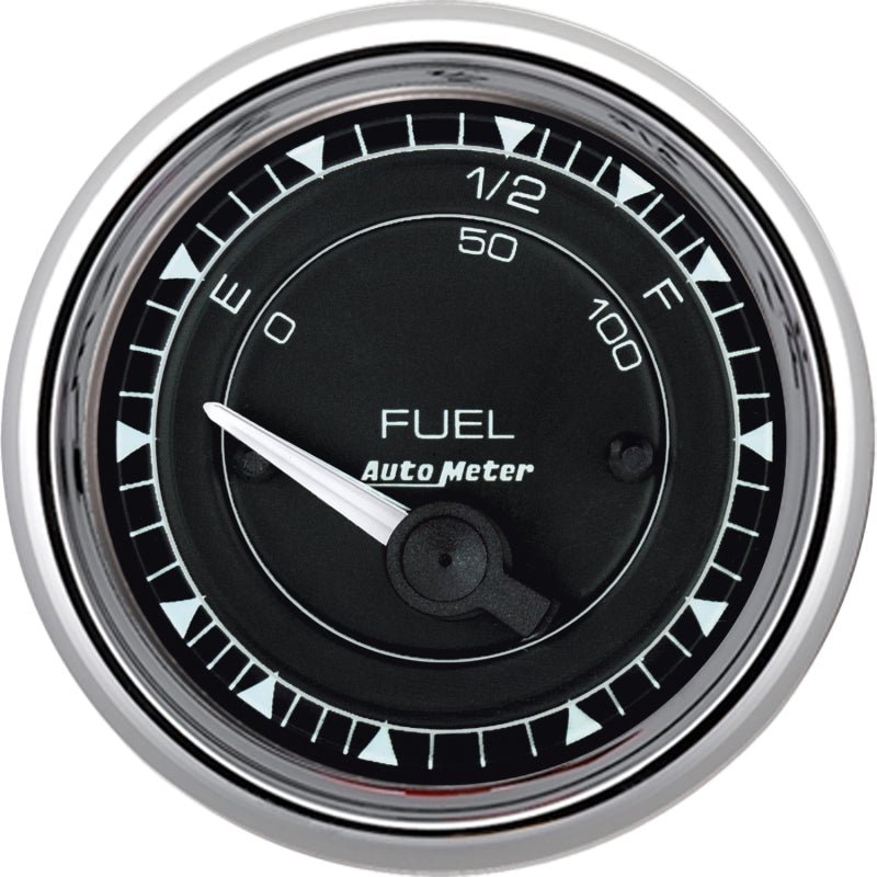 AutoMeter - AutoMeter Chrono 2-1/16in 73E-10F Ohm Electric Fuel Level Gauge - Chrome - Demon Performance