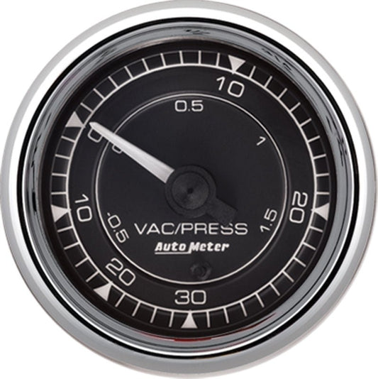 AutoMeter - AutoMeter Chrono 2-1/16in VAC/Boost 30in HG/30PSI Mechanical Gauge - Chrome - Demon Performance