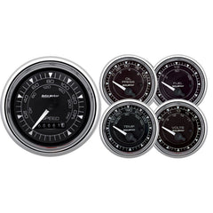 AutoMeter - AutoMeter Chrono 3-3/8in & 2-1/16in Gauge Kit (5pc) w/Electric Speedometer - Chrome - Demon Performance