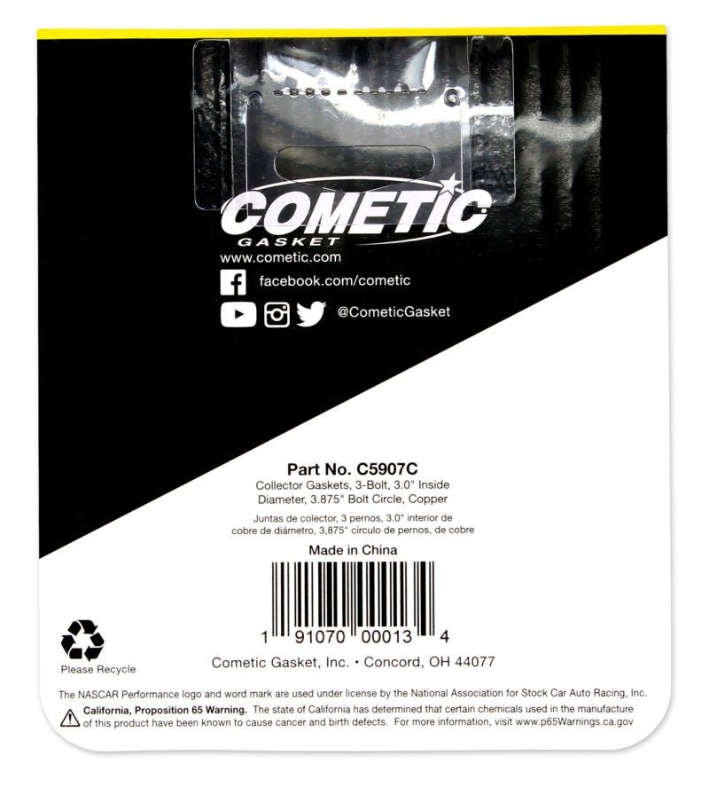 Cometic Gasket - Cometic 3.0in Copper Header Collector - .043in DIA Port/3.875 Bolt Circle - Demon Performance