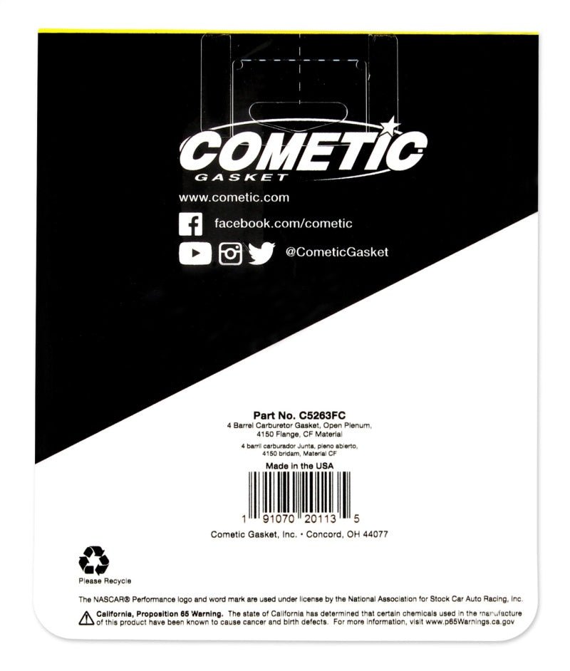 Cometic Gasket - Cometic Holley 4 Barrel .060in Fiber Carburetor Gasket - Demon Performance