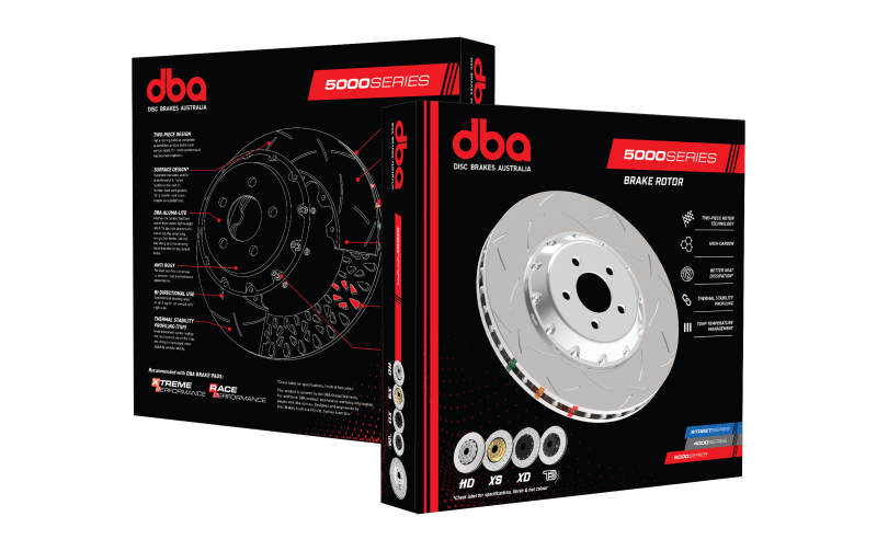 DBA - DBA 09+ Nissan GTR R - 35 Front Drilled & Slotted 5000 Series 2 Piece Rotor Assembled w/ Black Hat (Av - Demon Performance