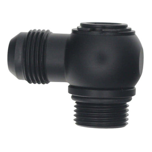 DeatschWerks - DeatschWerks 10AN ORB Male to 10AN Male Flare Low Profile 90-Degree Swivel - Anodized Matte Black - Demon Performance