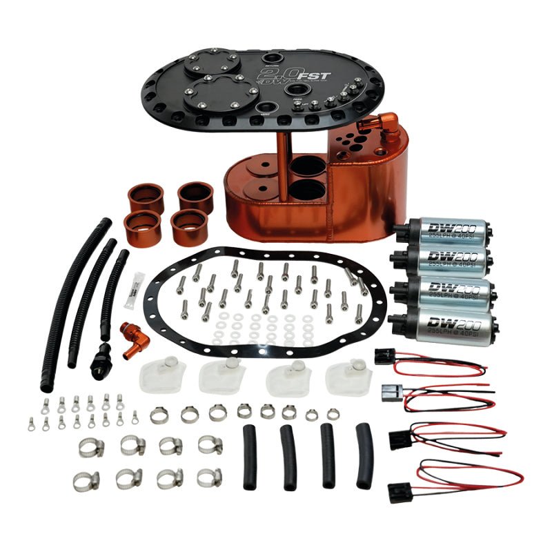 DeatschWerks - Deatschwerks 2.0L Staged Fuel Cell Surge Tank (Includes 4 DW200 Fuel Pumps) - Demon Performance