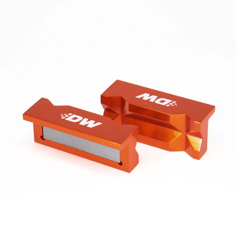 DeatschWerks - DeatschWerks 4in. Aluminum Soft Jaws w/ Magnet - Orange Anodized - Demon Performance