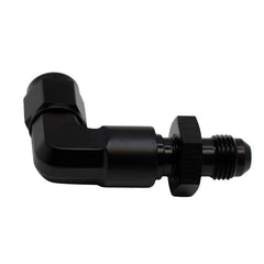 DeatschWerks - DeatschWerks 6AN Female Flare Swivel to 6AN Male Flare 90-Degree Bulkhead - Anodized Matte Black - Demon Performance