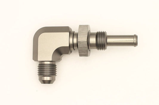 DeatschWerks - DeatschWerks 6AN Male Flare To 5/16in. Male Barb Bulkhead Adapter 90-Degree (Incl. Nut) - Demon Performance