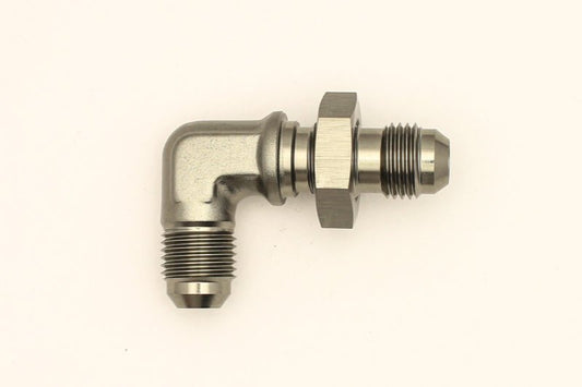 DeatschWerks - DeatschWerks 6AN Male Flare To 6AN Male Flare Bulkhead Adapter 90-Degree (Incl. Nut) - Demon Performance