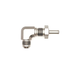 DeatschWerks - DeatschWerks 8AN Male Flare to 5/16in Male Barb Bulkhead Adapter 90-Degree - Anodized Matte Black - Demon Performance