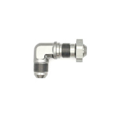 DeatschWerks - DeatschWerks 8AN Male Flare to 8AN Male Flare Bulkhead Adapter 90-Degree - Anodized Matte Black - Demon Performance
