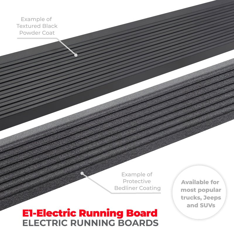 Go Rhino - Go Rhino 19 - 24 Ram 1500 Quad Cab 4dr E1 Electric Running Board Kit (No Drill) - Bedliner Coating - Demon Performance