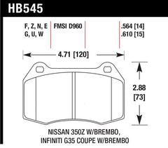 Hawk Performance - Hawk 03 - 04 Infiniti G35 / 04 - 09 Nissan 350z w/ Brembo Brakes DTC - 70 Race Front Brake Pads - Demon Performance
