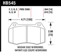Hawk Performance - Hawk 03 - 04 Infiniti G35 / 04 - 09 Nissan 350z w/ Brembo Brakes DTC - 70 Race Front Brake Pads - Demon Performance