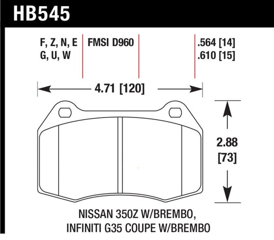 Hawk Performance - Hawk 03 - 07 G35/350z w/ Brembo HP+ Street Front Brake Pads - Demon Performance