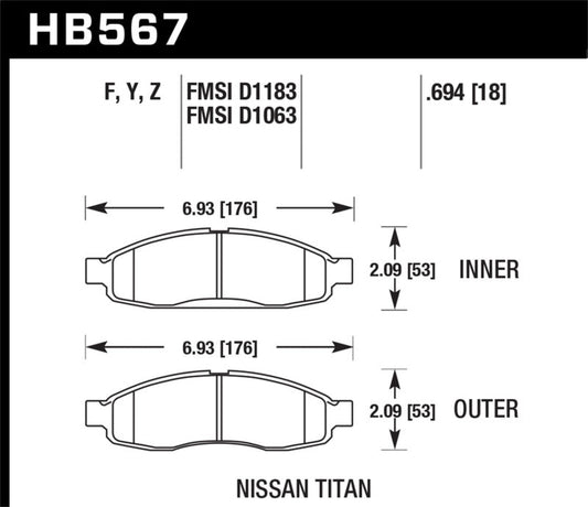 Hawk Performance - Hawk 04 - 06 infiniti QX56 / 05 - 06 Armada / 04 Pathfinder / 04 - 07 Titan LTS Street Front Brake Pads - Demon Performance