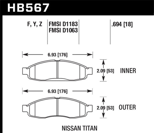 Hawk Performance - Hawk 04 - 06 infiniti QX56 / 05 - 06 Armada / 04 Pathfinder / 04 - 07 Titan LTS Street Front Brake Pads - Demon Performance