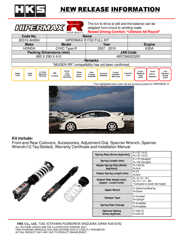 HKS - HKS Hipermax R FD2 Full Kit - Demon Performance