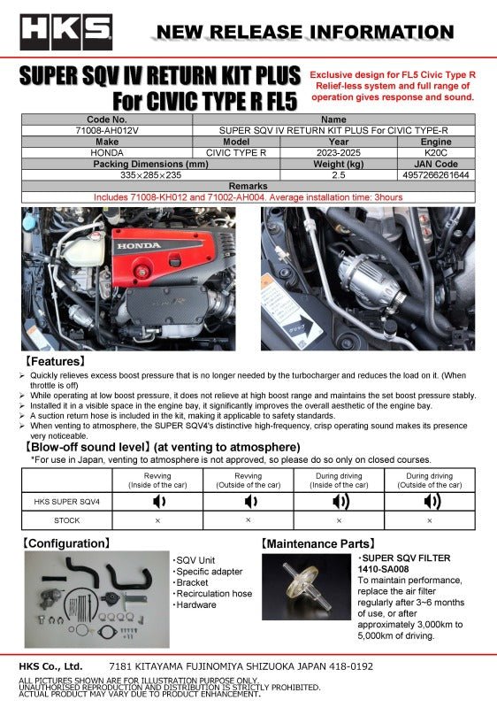 HKS - HKS SUPER SQV4 RETURN KIT PLUS FL5 - Demon Performance