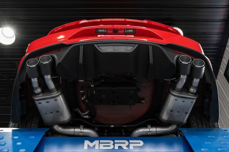 MBRP - MBRP 18 - 20 Ford Mustang GT 5.0 w/ Quad Tip Active Exhaust Cat Back Split Rear T304 w/ Carb Fib Tips - Demon Performance