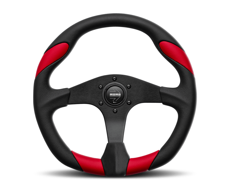 MOMO - Momo Retro Steering Wheel 360 mm - 4 Black Leather/Wht Stitch/Brshd Spokes - Demon Performance