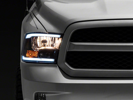 Raxiom - Raxiom 09 - 18 Dodge RAM 1500/2500/3500 Axial Series Headlights w/ LED Bar - Blk Housing (Clear Lens) - Demon Performance