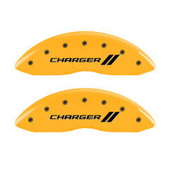 MGP 4 Caliper Covers Engraved Front & Rear With stripes/Charger Yellow finish black ch