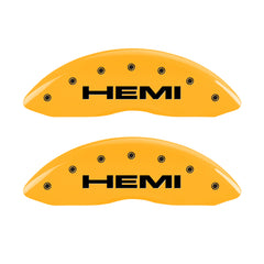 MGP 4 Caliper Covers Engraved Front & Rear Hemi Yellow finish black ch