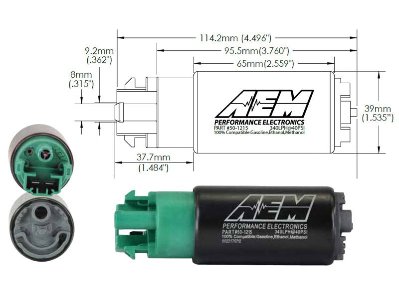 AEM - AEM 340LPH 65mm Fuel Pump Kit w/ Mounting Hooks - Ethanol Compatible - Demon Performance