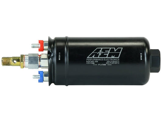 AEM - AEM 400LPH High Pressure Inline Fuel Pump - M18x1.5 Female Inlet to M12x1.5 Male Outlet - Demon Performance