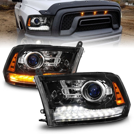 ANZO - Anzo 09-18 Dodge 1500-3500 LED Plank Style Headlights w/Switchback+Sequential Hyper Black (OE Style) - Demon Performance