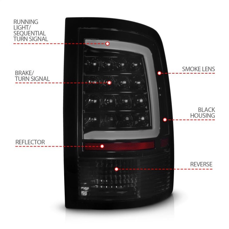 ANZO - ANZO 09-18 Dodge Ram 1500 Full LED Tailights w/ Sequential Black Housing/Smoke Lens - Demon Performance