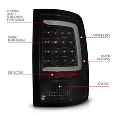 ANZO - ANZO 09-18 Dodge Ram 1500 Full LED Tailights w/ Sequential Black Housing/Smoke Lens - Demon Performance