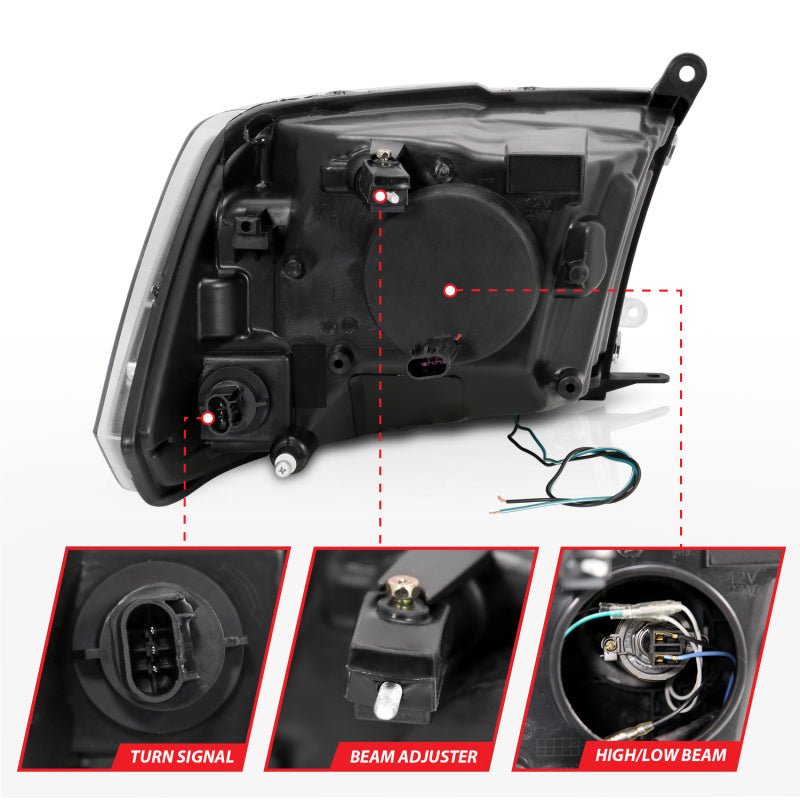 ANZO - ANZO 09-18 Dodge Ram 1500 Plank Style Projector Headlights Black w/ Halo - Demon Performance