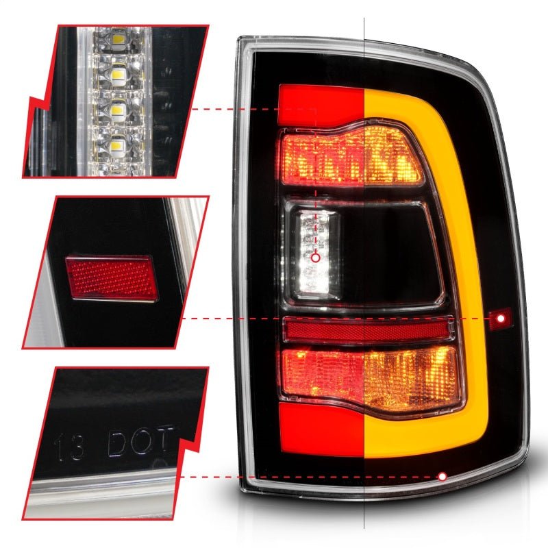 ANZO - ANZO 09-18 Dodge Ram 1500 Sequential LED Taillights Black w/Switchback Amber Signal - Demon Performance