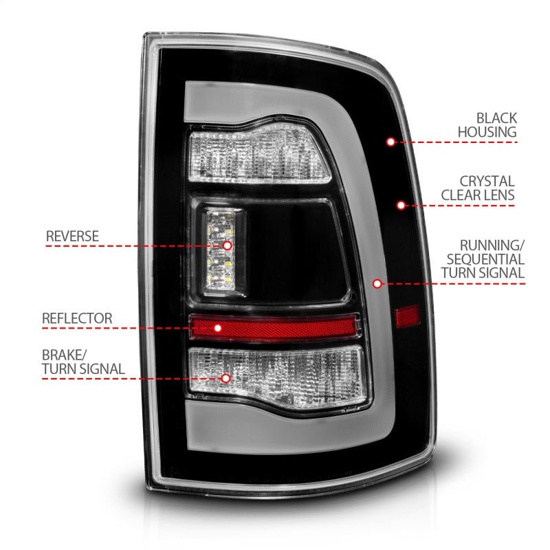 ANZO - ANZO 09-18 Dodge Ram 1500 Sequential LED Taillights Black w/Switchback Amber Signal - Demon Performance