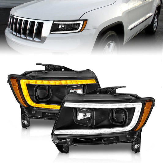 ANZO - ANZO 11-13 Jeep Grand Cherokee (Factory Halogen Only) Projector Headlights w/Light Bar Swtchbk Black - Demon Performance