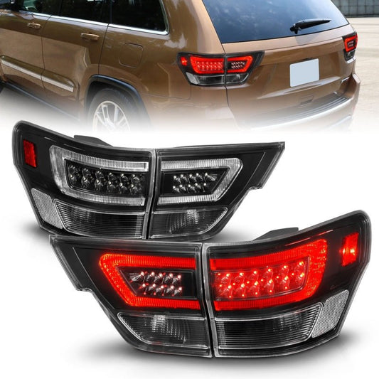 ANZO - ANZO 11-13 Jeep Grand Cherokee LED Taillights w/ Lightbar Black Housing/Clear Lens 4pcs - Demon Performance