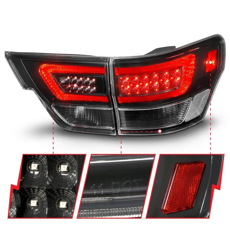 ANZO - ANZO 11-13 Jeep Grand Cherokee LED Taillights w/ Lightbar Black Housing/Clear Lens 4pcs - Demon Performance