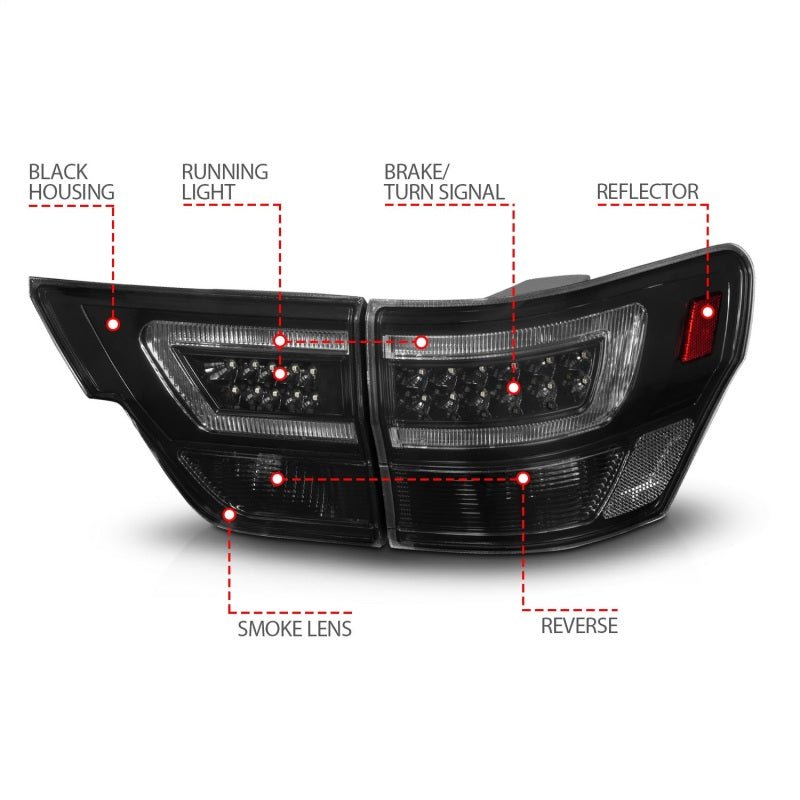 ANZO - ANZO 11-13 Jeep Grand Cherokee LED Taillights w/ Lightbar Black Housing/Smoke Lens 4pcs - Demon Performance