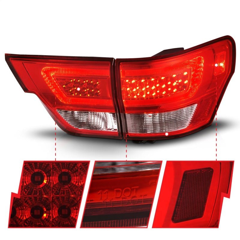 ANZO - ANZO 11-13 Jeep Grand Cherokee LED Taillights w/ Lightbar Chrome Housing Red/Clear Lens 4pcs - Demon Performance