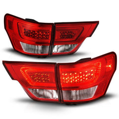 ANZO - ANZO 11-13 Jeep Grand Cherokee LED Taillights w/ Lightbar Chrome Housing Red/Clear Lens 4pcs - Demon Performance