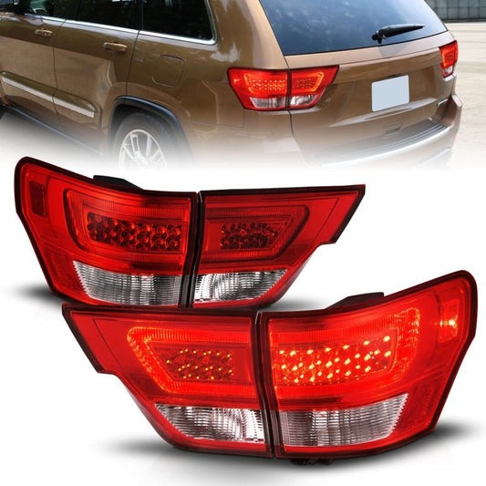 ANZO - ANZO 11-13 Jeep Grand Cherokee LED Taillights w/ Lightbar Chrome Housing Red/Clear Lens 4pcs - Demon Performance