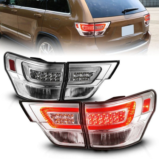 ANZO - ANZO 11-13 Jeep Grand Cherokee LED Taillights w/ Lightbar Chrome Housing/Clear Lens 4pcs - Demon Performance