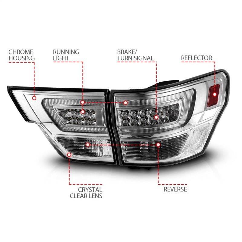 ANZO - ANZO 11-13 Jeep Grand Cherokee LED Taillights w/ Lightbar Chrome Housing/Clear Lens 4pcs - Demon Performance