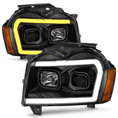 ANZO - ANZO 2005-2007 Jeep Grand Cherokee Projector Headlights w/ Light Bar Switchback Black Housing - Demon Performance