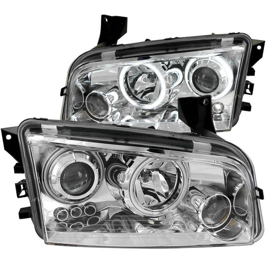 ANZO - ANZO 2006-2010 Dodge Charger Projector Headlights w/ Halo Chrome (CCFL) - Demon Performance