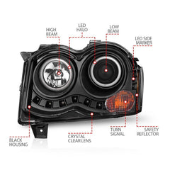 ANZO - ANZO 2008-2010 Jeep Grand Cherokee Projector Headlights w/ Halo Black (CCFL) - Demon Performance